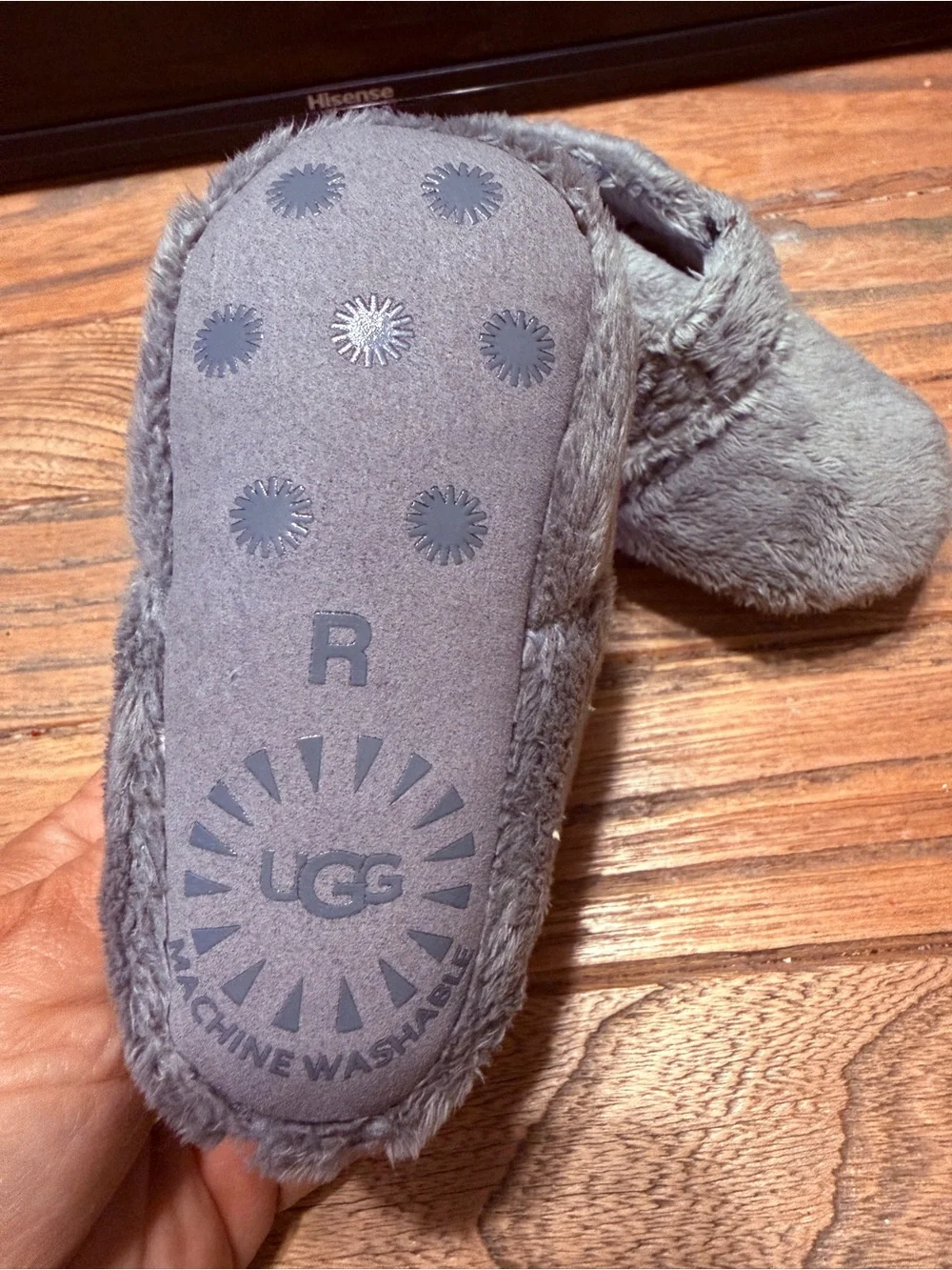 UGG Grey Fuzzy Infant Booties with Strap